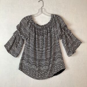 White House Black Market Womens X-Small Top Off The Shoulder Stripe Bell‎ Sleeve